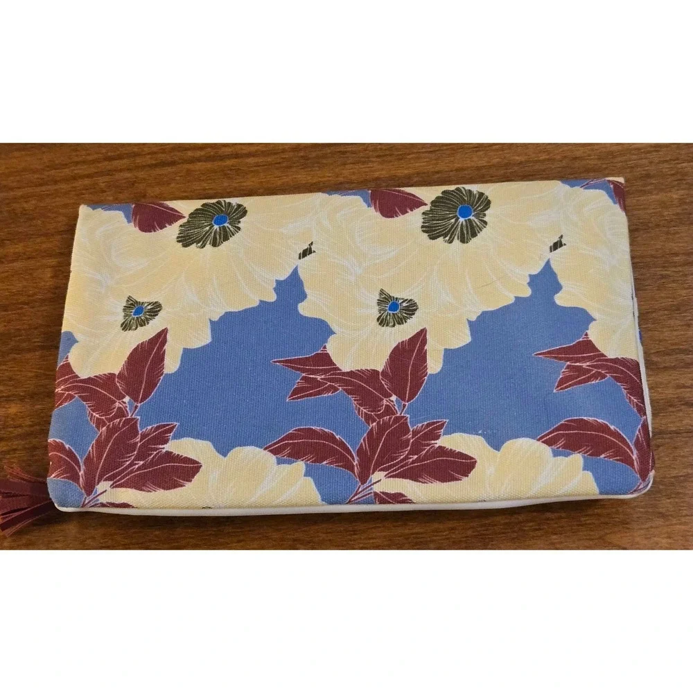 Rachel Pally Floral Canvas Foldover Clutch Blue Cream Burgundy Tassel Zip Pouch